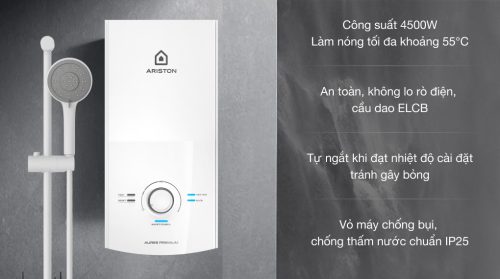 Máy nước nóng trực tiếp Ariston 4500W AURES PREMIUM 4.5 (xả kho giá rẻ, bảo hành chính hãng)
